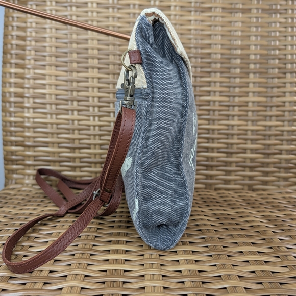 Primitives By Kathy Canvas Crossbody Bag Faux Leather Shoulder Strap Feathers - Picture 6 of 16